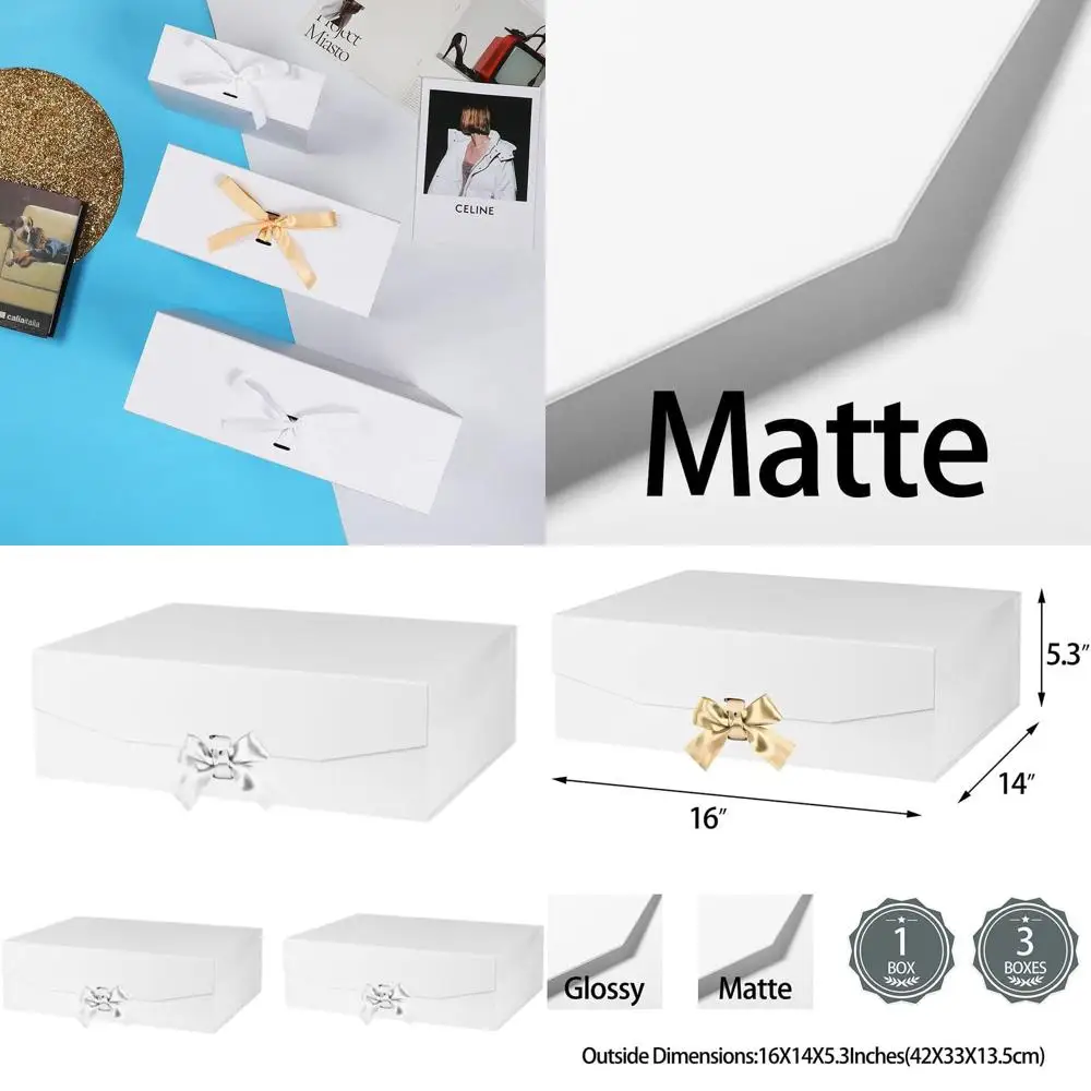 

Elegant Large White Gift Box 16x14x5.3, Magnetic Closure, Ideal for Groomsmen Proposals, Collapsible Rectangular Boxes for Large