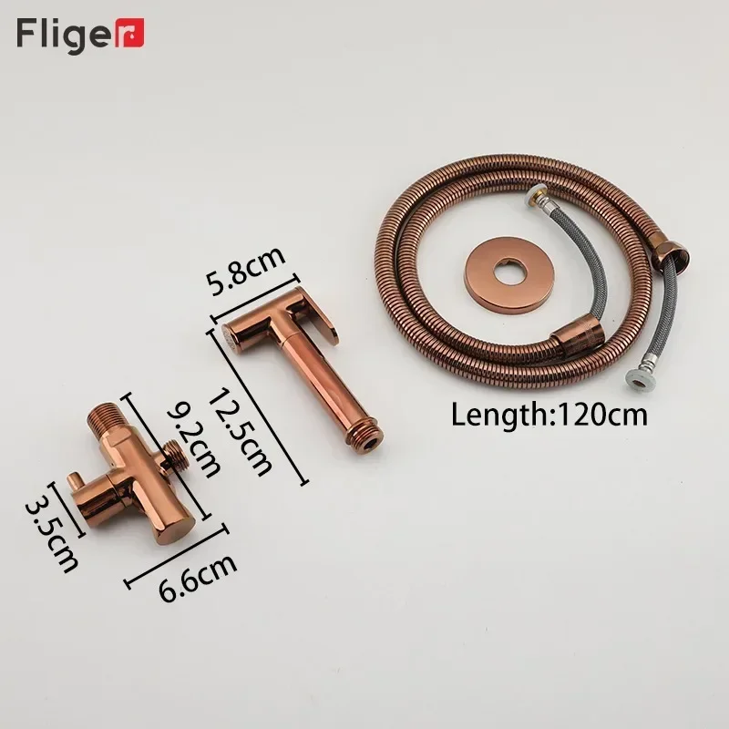 Imagem -06 - Fliger-torneira de Bidé de Ouro Rosa Portátil Conjunto de Pulverizador de Bidé Torneira de Banheiro de Latão Única Água Fria Cabeça de Chuveiro Portátil do Banheiro