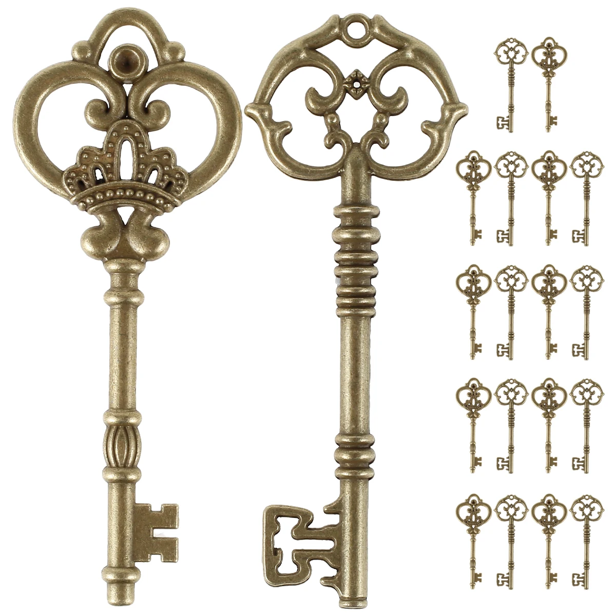 20pcs Large Skeleton Keys Antique Bronze Keys Vintage Key Charms Set DIY Handmade Craft Accessories for Wrapping Decoration