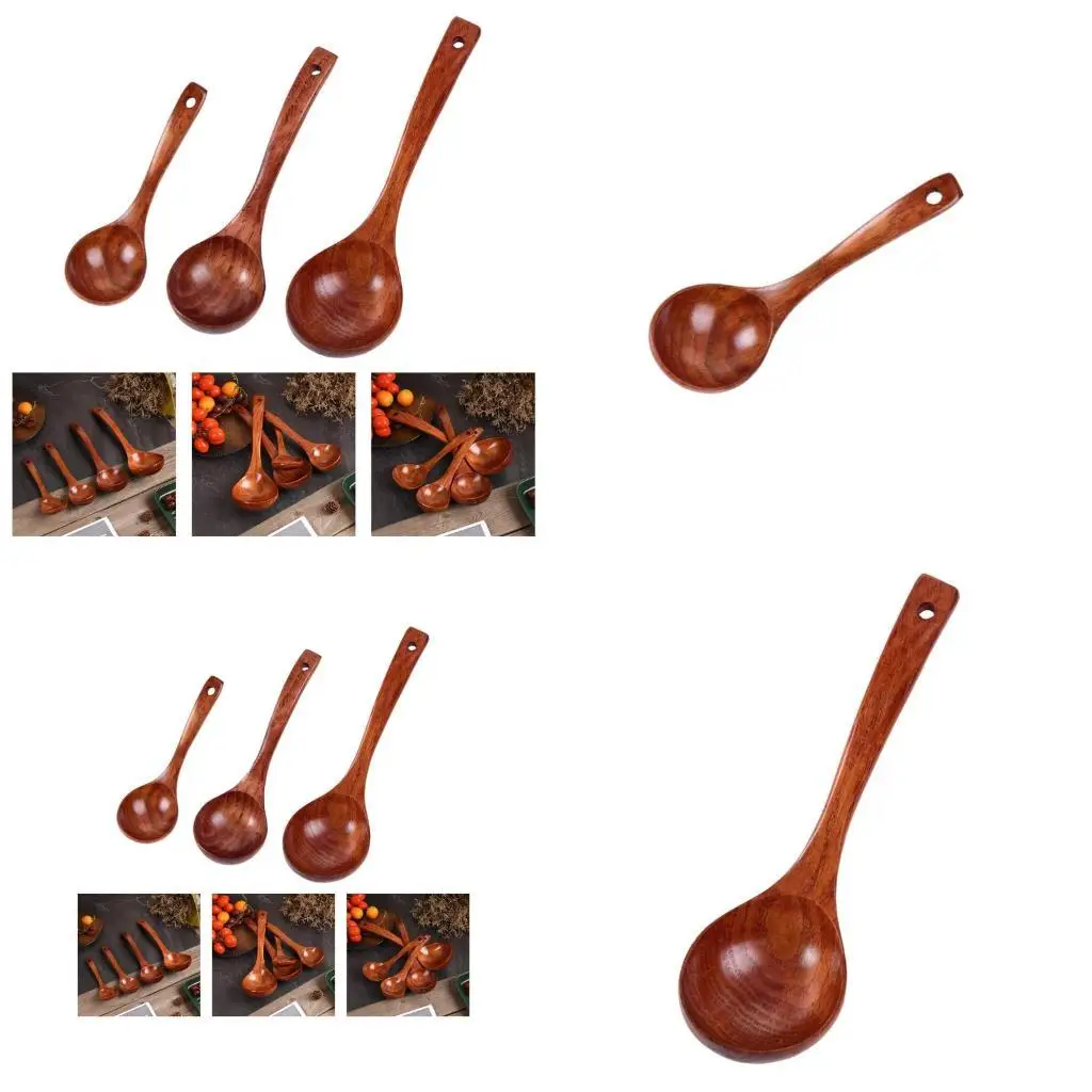 

G6KF Heat Resistant Solid Stirring Spoon With Curving Handle For Cooking Serving Soups Porridge Natural Kitchens Utensils