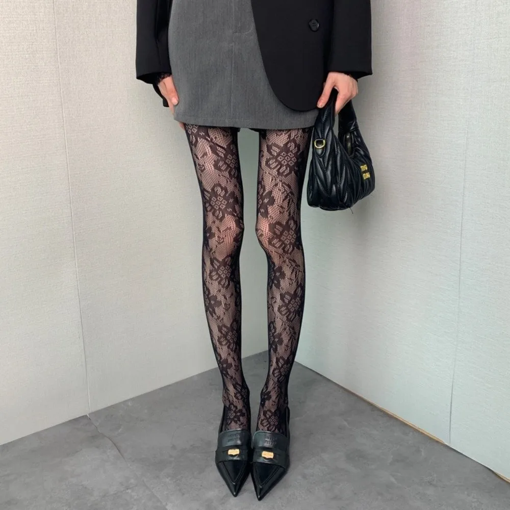 Fashion Thin Floral Lace Tights Breathable Sexy Hollow Out Pantyhose High Elastic Hipster Leggings Daily Wear