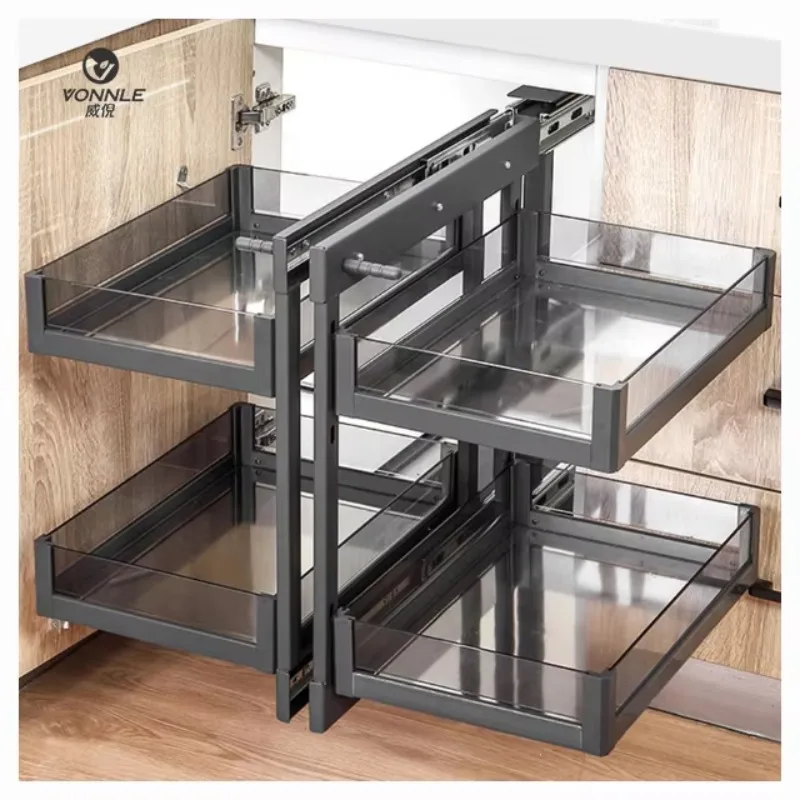 Wholesale Stainless Steel Kitchen Corner Cabinet Pull Basket Fully Extended Corner Storage Rack