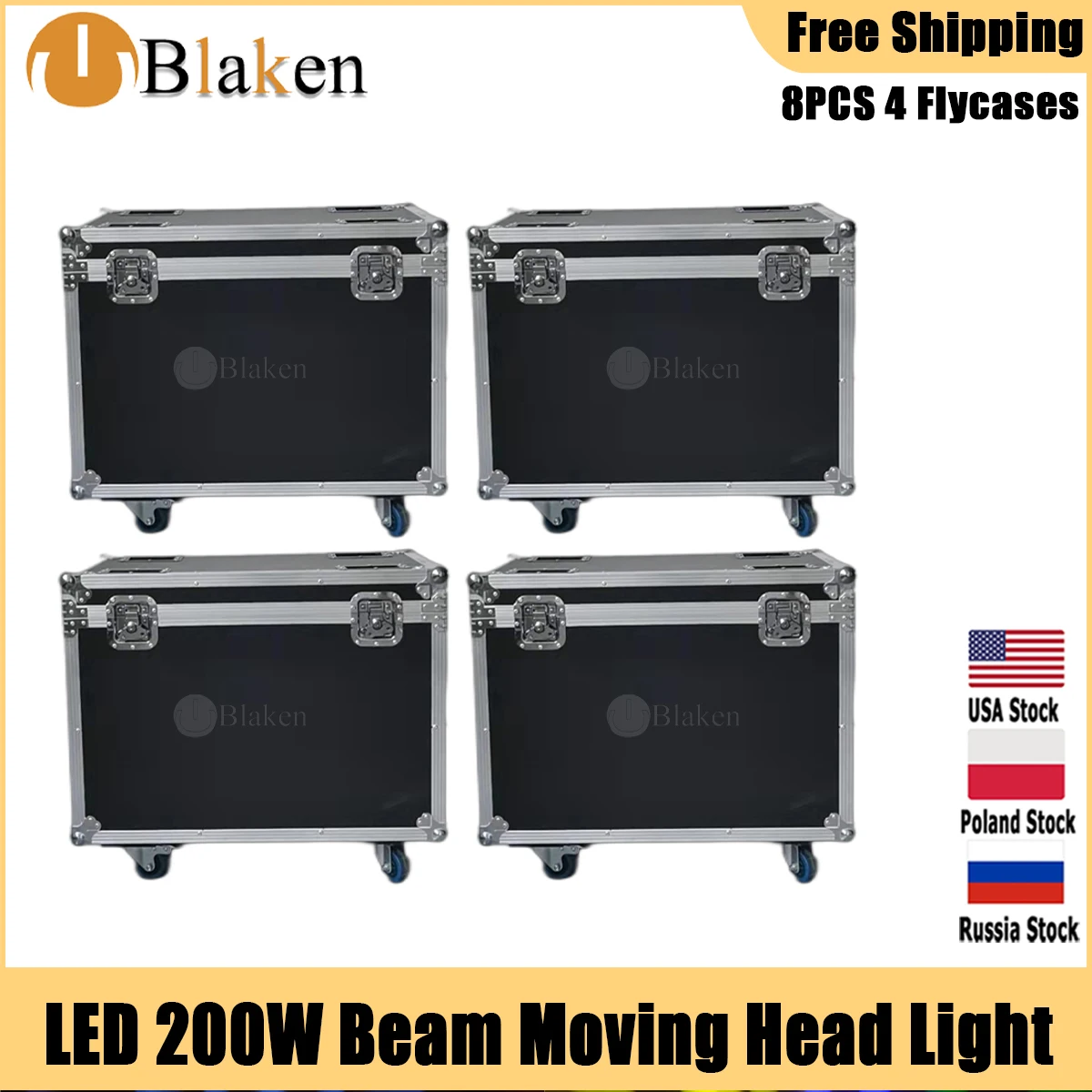 ไม่มีภาษีมีเพียง4ชิ้นเคสเที่ยวบินสำหรับไฟ LED DMX 200W แสงเวทีขยับหัวลำแสงสำหรับคลับดีเจแสงเวทีปาร์ตี้ดิสโก้