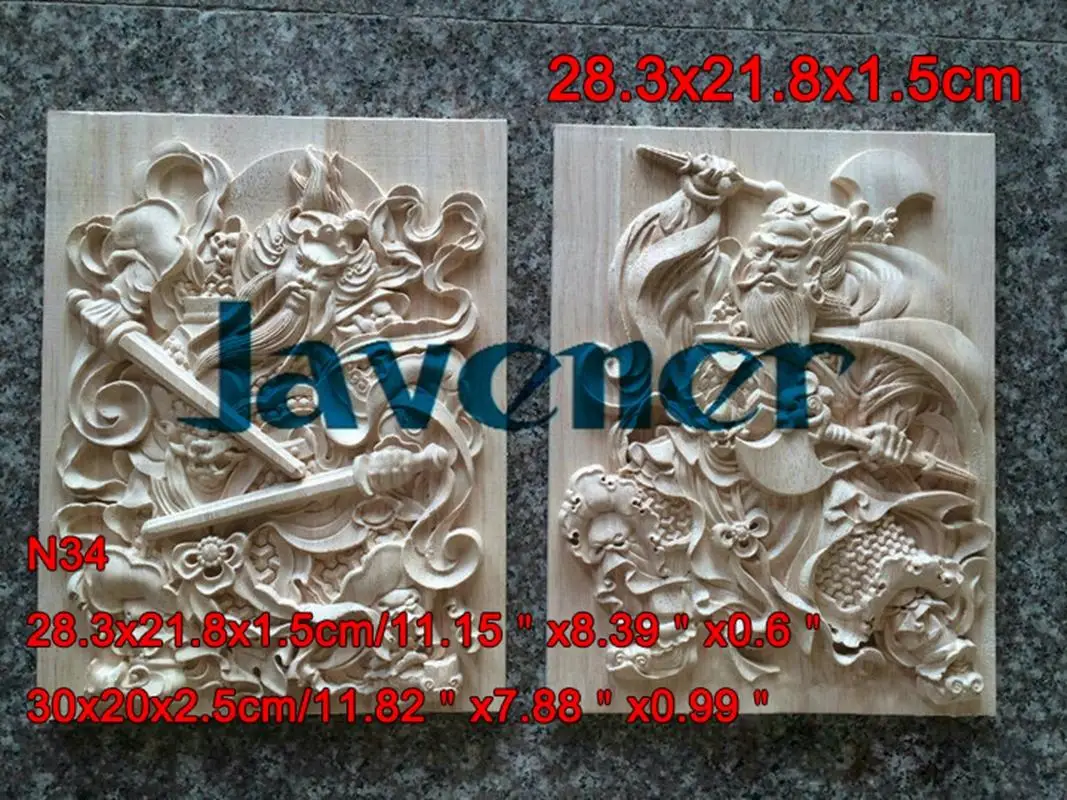 2pcs A Pair 28.3x21.8cm Wood Carved Long Square Applique Door-god  Decal Working carpenter