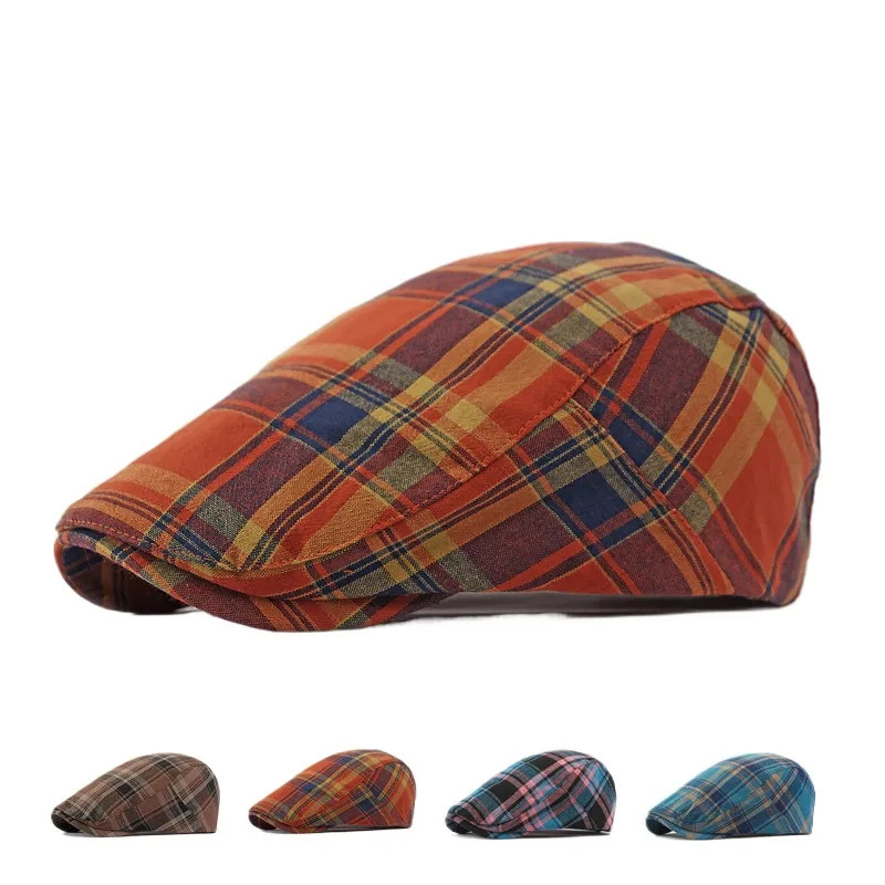 

Checked Beret Ladies 2024 Spring And Summer New British Retro Plaid Peaked Cap Sun Protection Advance Hats Men's Fashion