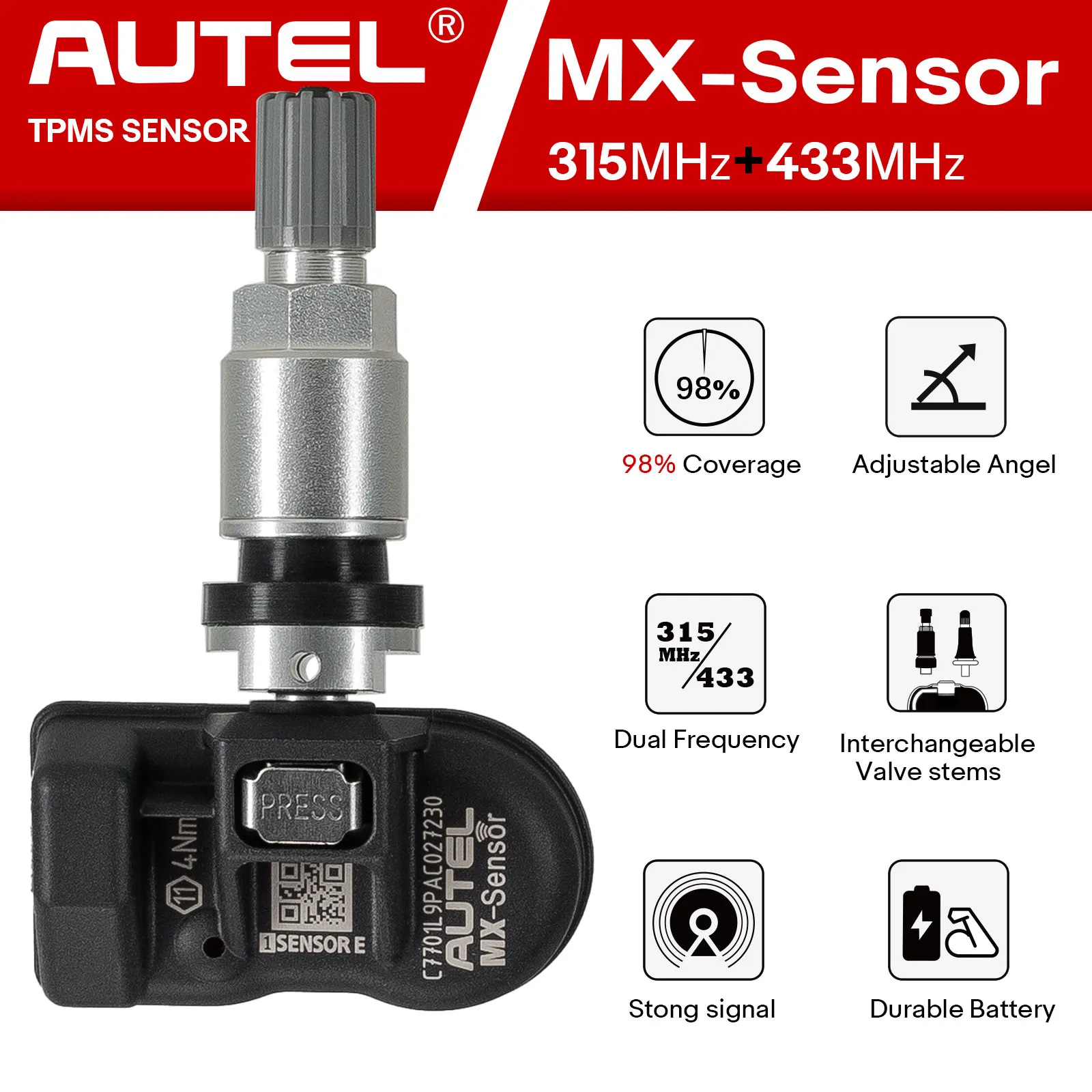 AUTEL MX Sensor 315MHz 433MHz 2 in 1 Universal TPMS Sensor Tire Pressure Monitoring System adaptor used with TS501 TS508WF