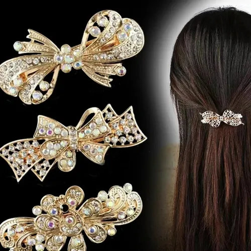 Imagen 2 del producto Horquillas de lujo con diamantes de imitación para primavera, pinzas para el cabello con lazo de cristal sintético elegantes para mujer, pasadores para la cabeza, accesorios para el cabello