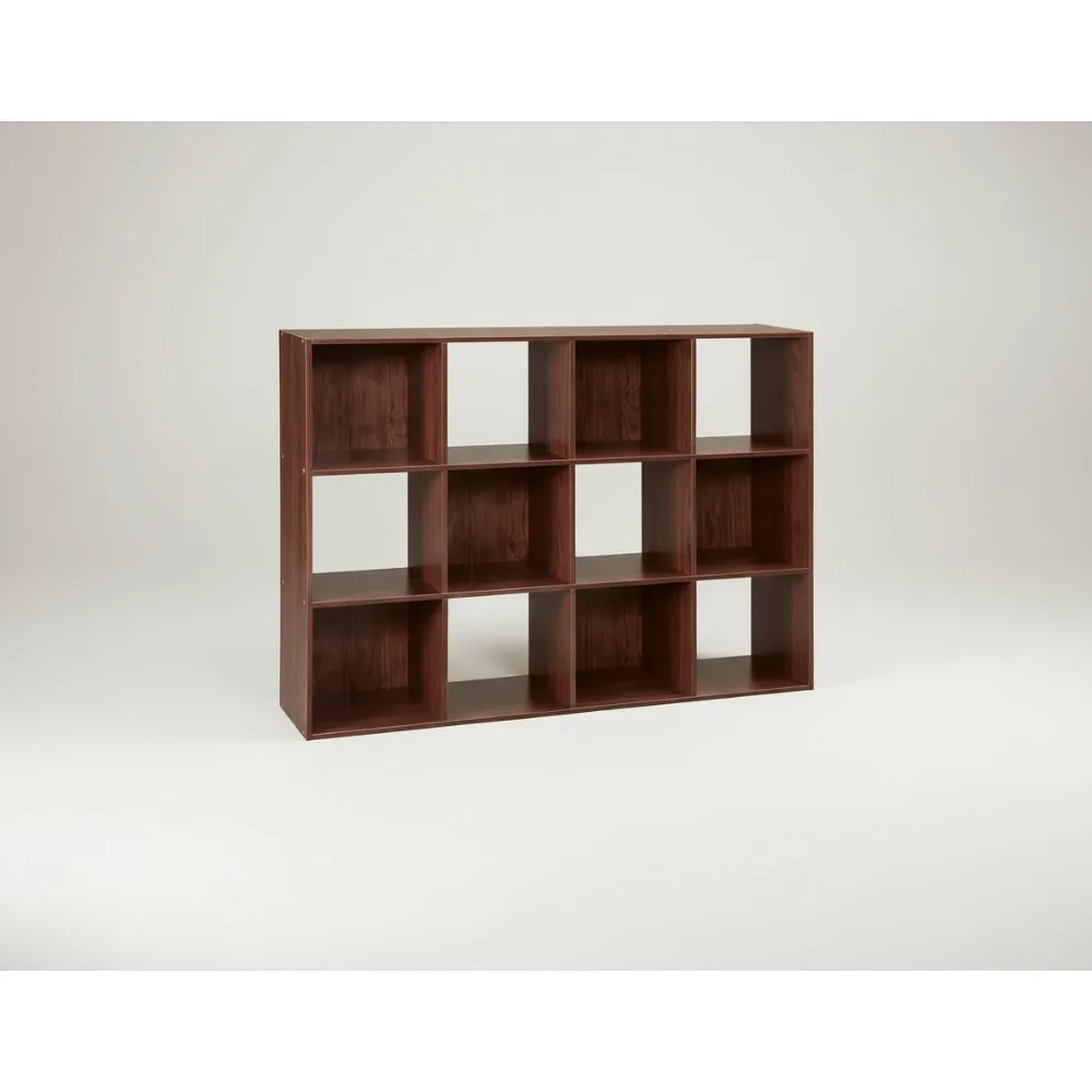 

12-Cube Storage Shelf Organizer Stackable Bookshelf for Home Office Easy Assembly Wood Dark Cherry Finish