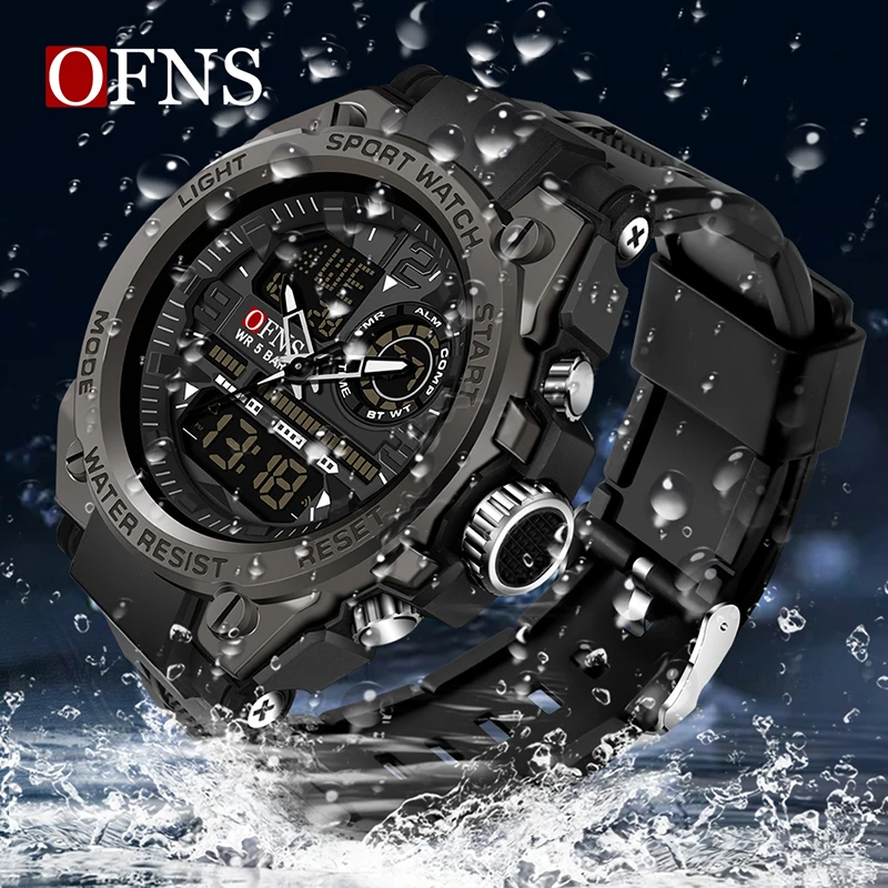 OFNS Hot sale Top Men\'s Watches 5ATM Waterproof G Style Outdoor Military Sport Wristwatch Quartz Watch for Men LED Digital Clock