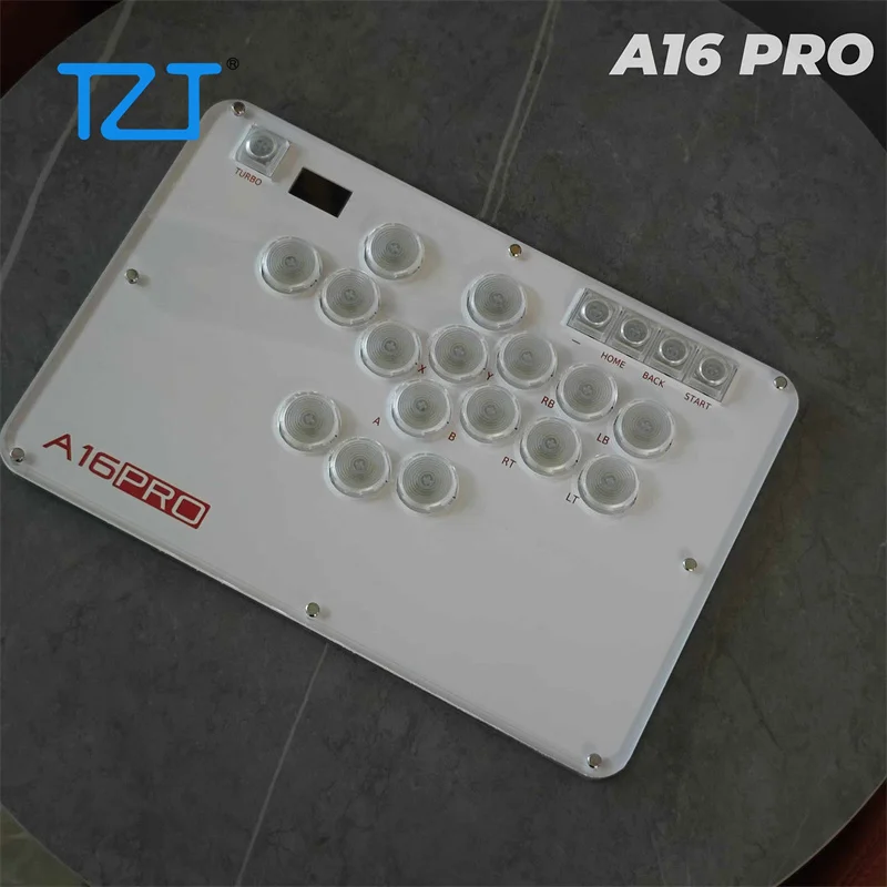 TZT HAMGEEK A16 Pro Hitbox أسود/أبيض 16 زر عصا أركيد وحدة تحكم مع مفاتيح فضية منخفضة المستوى