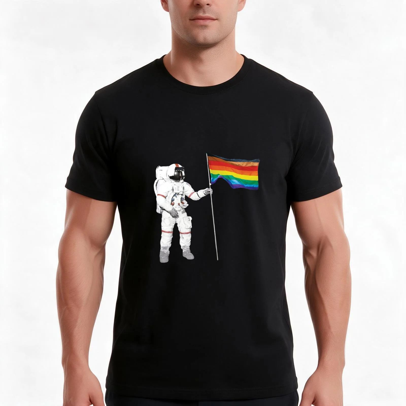 Lunar Inclusive Gay Pride Flag Assembly T-Shirt, Summer Casual Cotton Tee, Oversized Streetwear Tops, Vintage Graphic Print