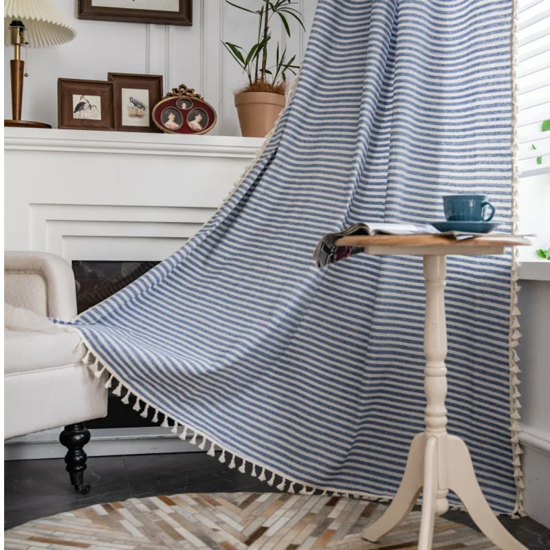 Bohemia Striped Prints Cotton Linen Home Window Curtain Thick Blackout Drapes Bay Window Curtains for The Living Room