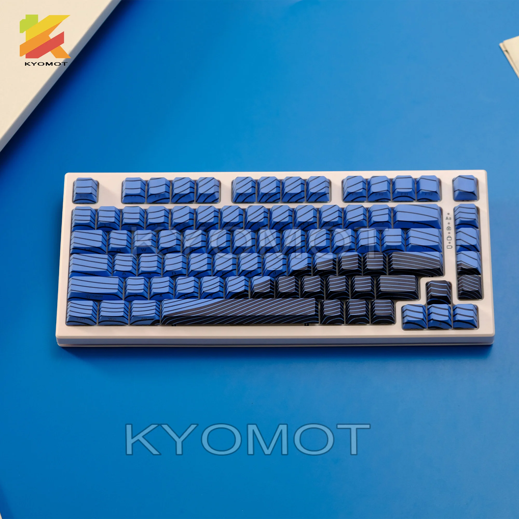 135 Keys Blue Wave Shine Through Keycaps Side Printed PBT Double Shot Keycaps Cherry Profile for Gaming Mechanical Keyboard Caps