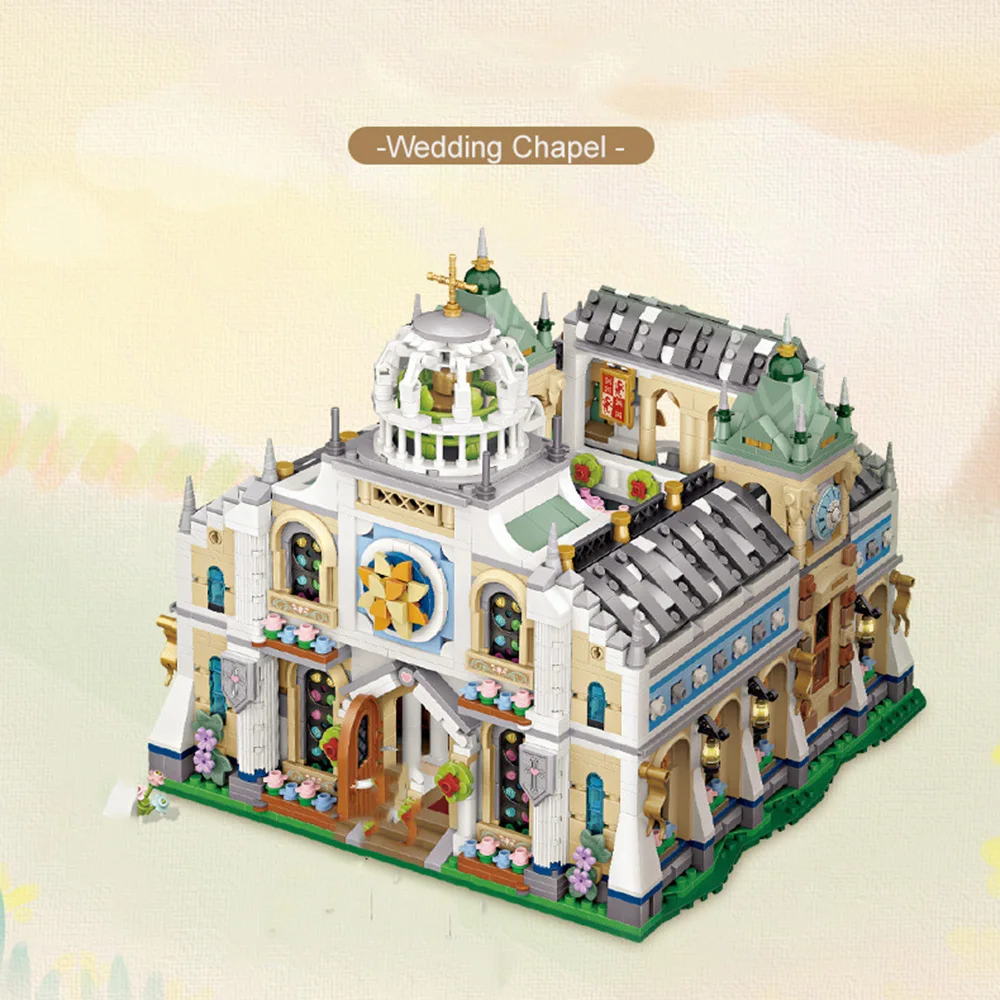 

Creative City Street View House Mini Block Wedding Church Construction Building Brick Pastor Groom Bride Figures Toys Collection