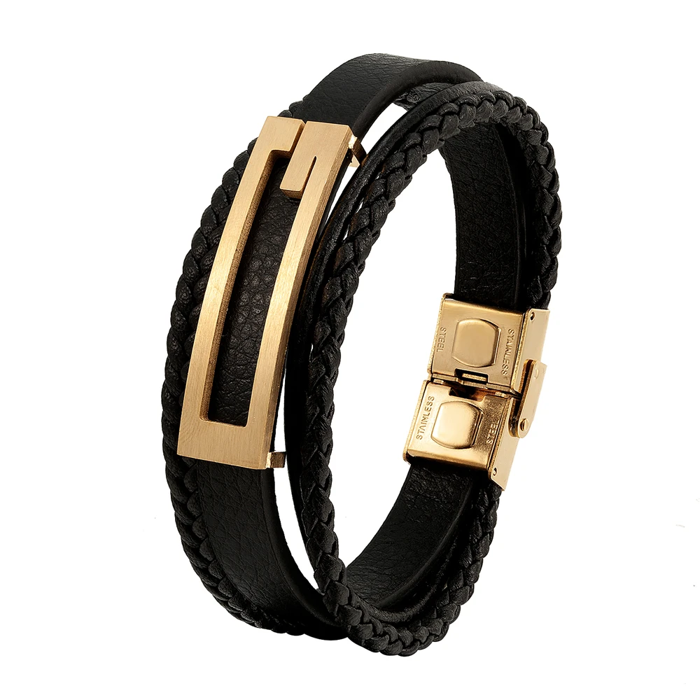 New Fashion Stainless Steel Charm Black Men\'s Bracelet Punk Rock Braid Multi-layer Bracelet Ladies Jewelry Accessories Wholesale