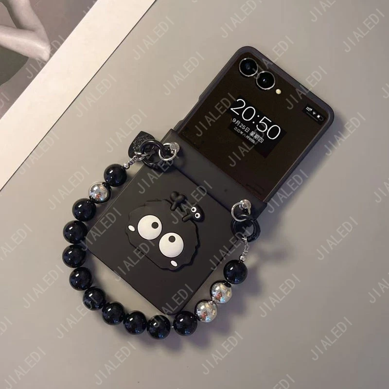 Personalized eyes Black Beads Bracelet Chain Hinger Phone case For Samsung Galaxy Z Flip 7 6 5 4 3 flip6 zflip7 Cover