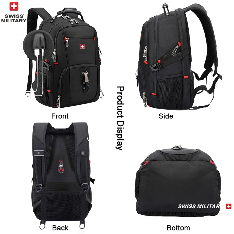 Tas punggung pria, ransel Laptop 15.6/17 inci tahan air, tas sekolah perjalanan Gaya Swiss kapasitas besar Mochila SWISS MILITARY