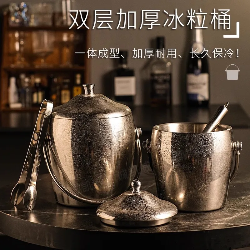Japan imported double-layer stainless steel ice bucket large capacity high-grade sensitive ice storage bucket