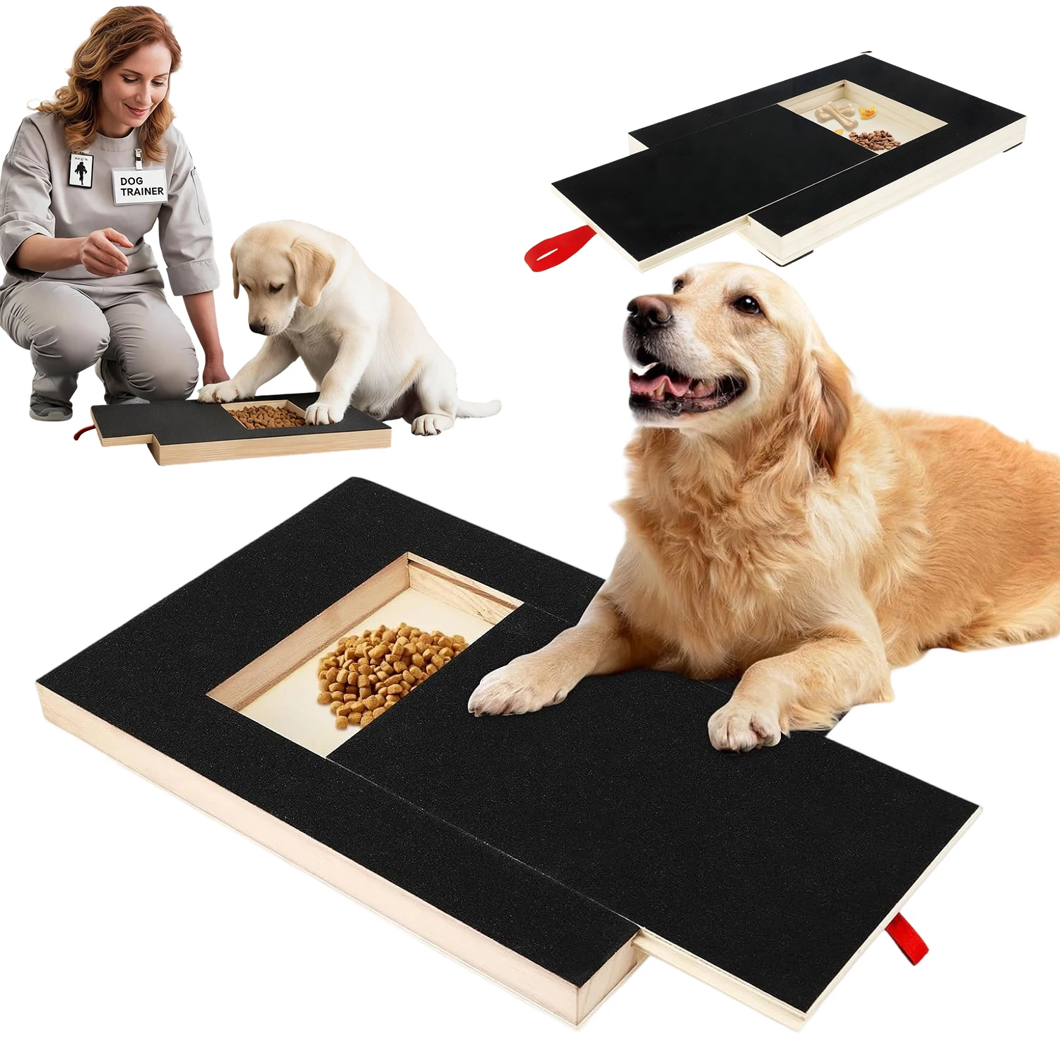 Planche à gratter en bois pour chiens avec compartiment à friandises, tapis à gratter pour pattes d'animaux, surface résistante à l'usure, jouet lime à ongles pour chiens, pour chiots et chiens adultes, accessoires interactifs pour l'entraînement et le toilettage des pattes.