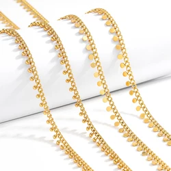 1 Meter Stainless Steel Gold Curb Link Chains with Ball Drop Disc Handmade Beaded Chain DIY Jewelry Necklace Bracelet Supplies