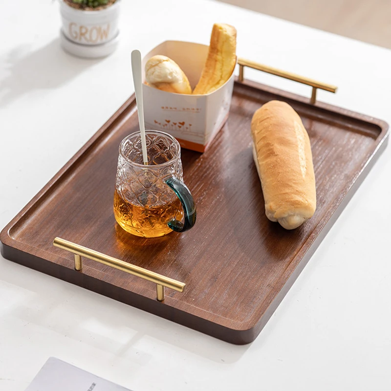 Vintage Bamboo Wooden Tray with Handles Rectangular Fruit Bread Food Sundries Serving Tray Household Kitchen Storage Trays Plate