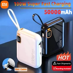 Xiaomi 50000mAh Mini PowerBank 1000W szybkie ładowanie PowerBank przenośna bateria zewnętrzna z przewodem 2w1 dla iPhone Android HUAWEI