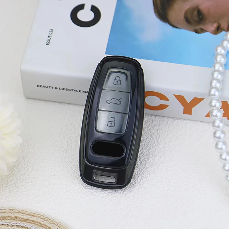Transparente Schwarze Autoschlüsselhülle für Audi A3 A4 B9 A6 A7 4K A8 E-tron Q5 Q8 C8 D5 SQ8 Fernbedienung Smart Key Case Cover Schlüsselanhänger Zubehör