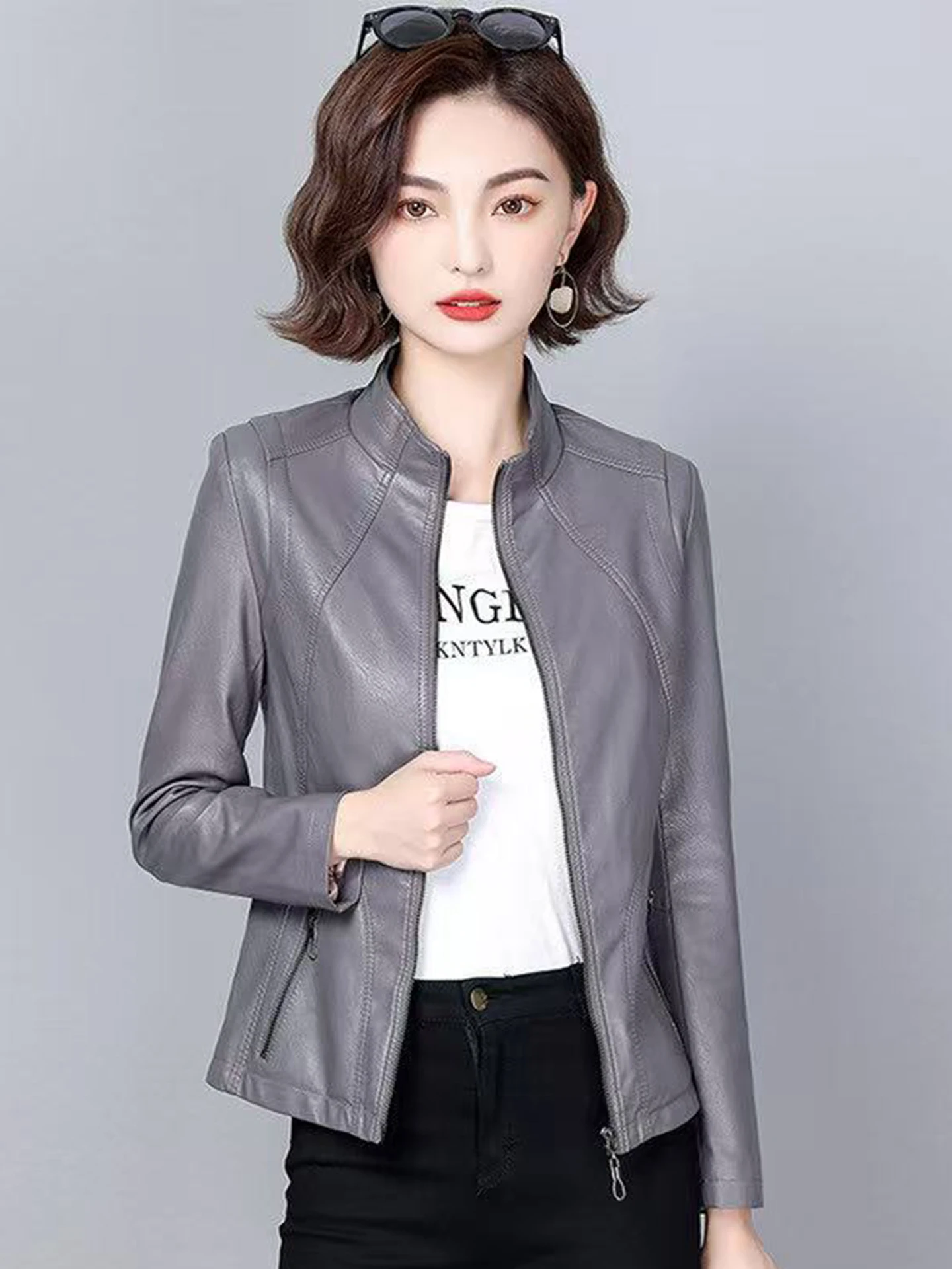 Real Leather Biker Jacket Women Short Style Spring Autumn Korean Version Large Size Slim Fit Sheepskin Coat Trendy Outerwear