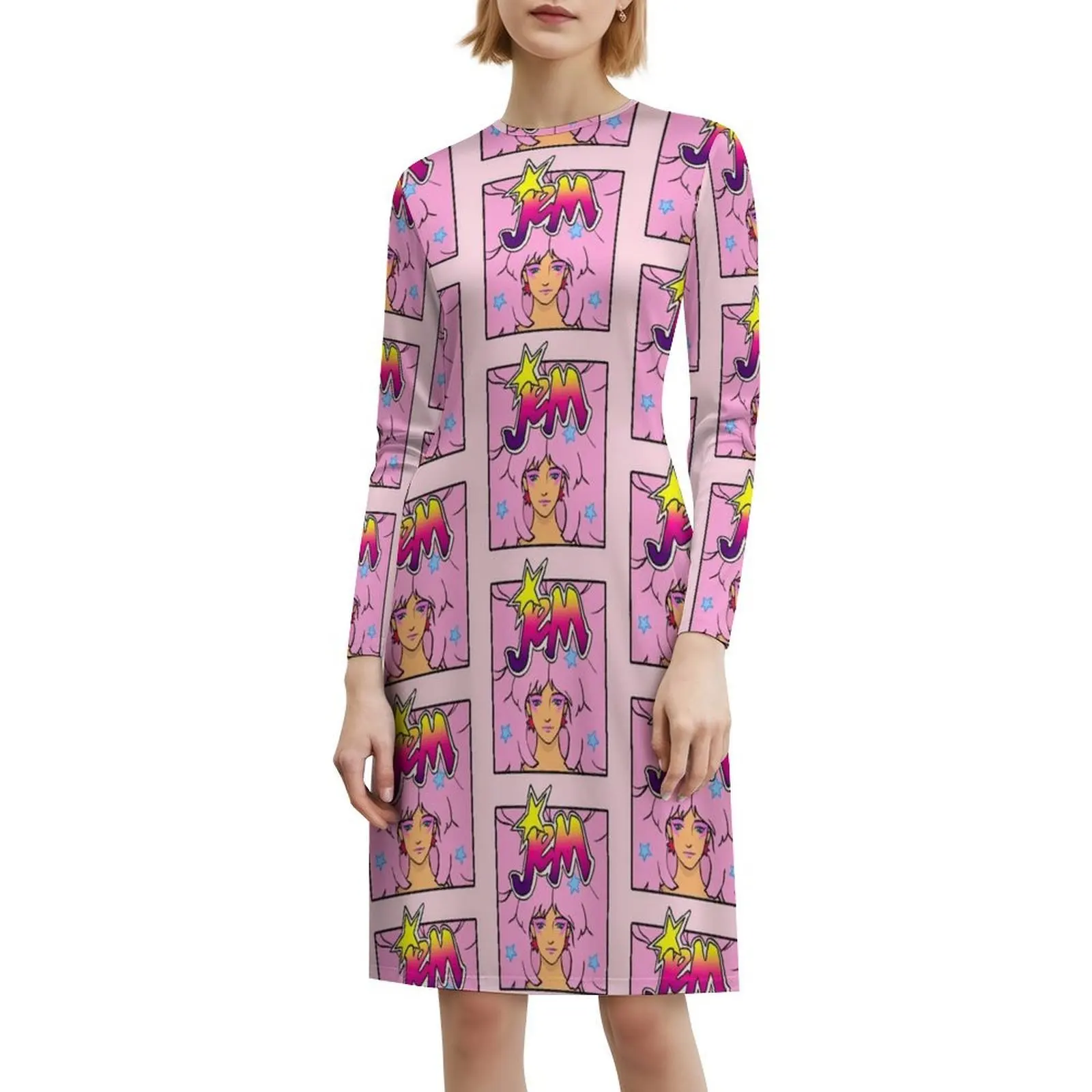 80S Jem And The Holograms فستان بوهيمي عالي الجودة بدون أكمام متعدد الطباعة فستان حفلات عطلة الشاطئ Jem Holograms 80S