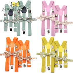 Men Kids Sage Green Ginger Purple Elastic Suspender Floral Cotton Bowtie Set Party Wedding Women Daily Butterfly Brace Accessory