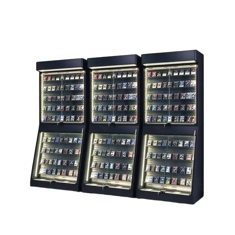 custom.Fanghua New Collectibles Shop Glass Cabinet Shelf Adjustable Trading Card Display with LED Light