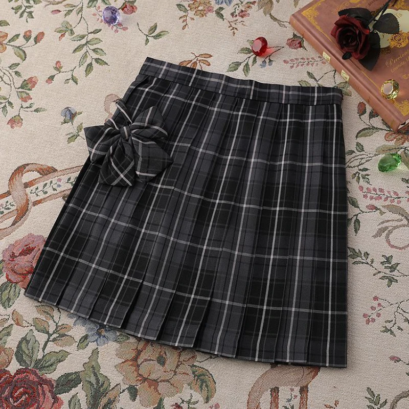 Zoki Jk Women Plaid Skirt Summer High Waist Adjust Button Girls Pleated Skirt Japan Student Cute Blue Bow School Mini Skirts