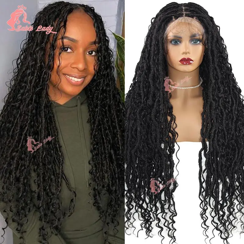 

32Inches Synthetic Full Lace Frontal Braided Wigs Knotless Box Braids Lace Wig for Black Women Transparent Bohemian Braiding Wig