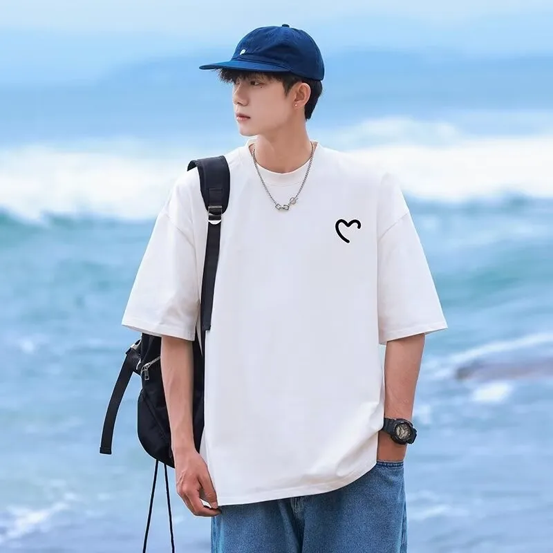 M-8XL Summer Men's Oversized T-shirt Simple Love Printed T-shirt Suitable for Both Men and Women image 2
