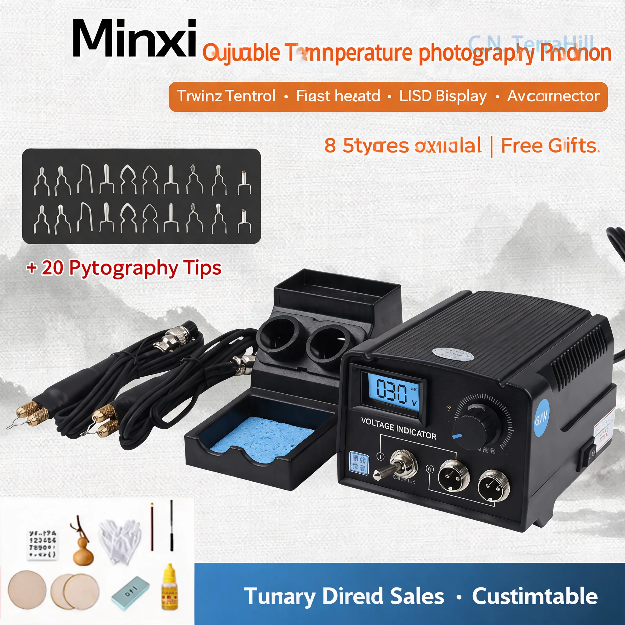 Pyrography Machine Wood Burning Pen Kit with Digital Display and Adjustable Temperature for Gourd, Wood Board, and Rice Paper