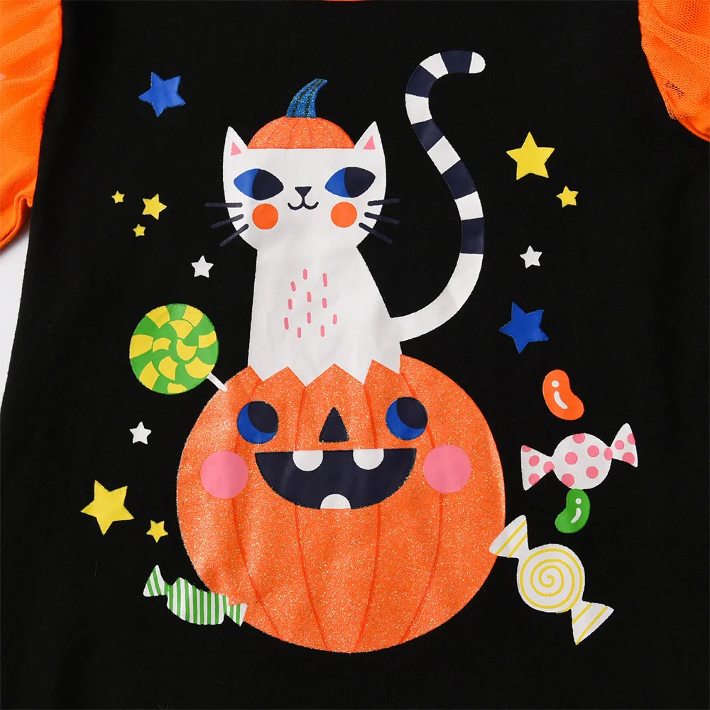 VIKITA Children Clothing Kids Halloween Festival Cosplay Costumes Girls Cartoon Print Tops Tees and Skirt Pants 2 Pcs Suit Set