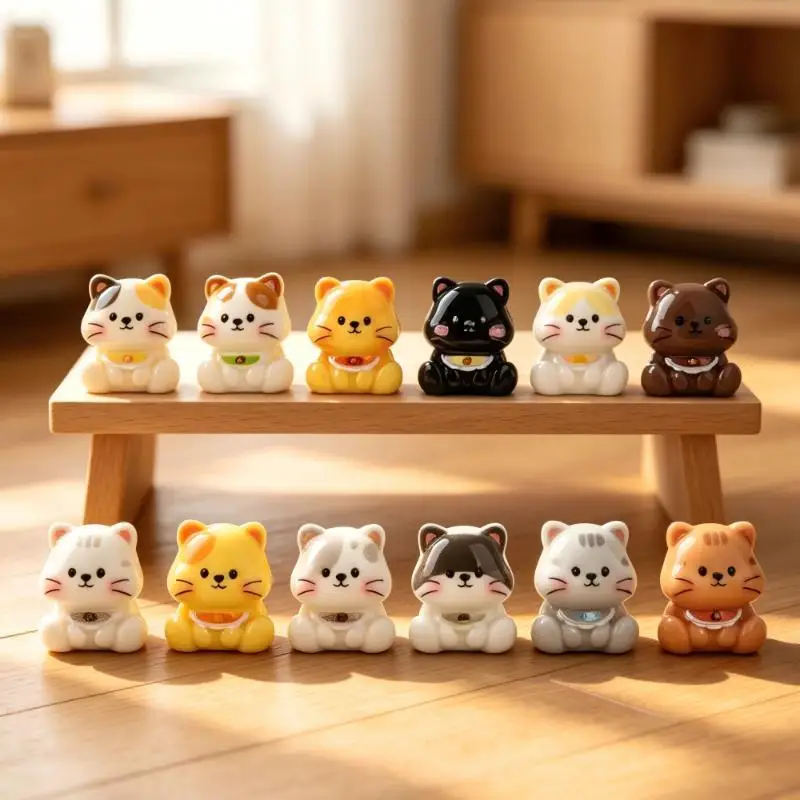 6pcs Cat Figurine Miniature DIY Decor Lovely Kitten Ornament Home Desk Car Dashboard Micro Landscape Mini Crafts Decoration