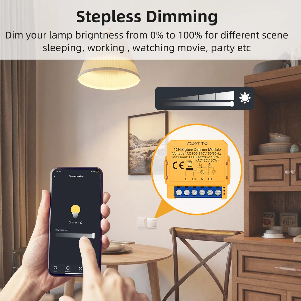 AVATTO WiFi/ZigBee 1/2 Gang Dimmer Light Switch Module，Smart Dimmer Switch Module APP Remote Control For Tuya Alexa Google Home image 3