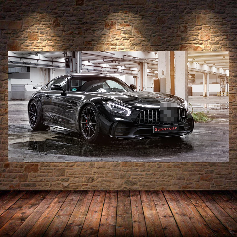 

Modern Cool Black Car Supercar Posters And Prints Silk Wall Art Canvas Painting For Living Room Bedroom Home Decoration Unframed