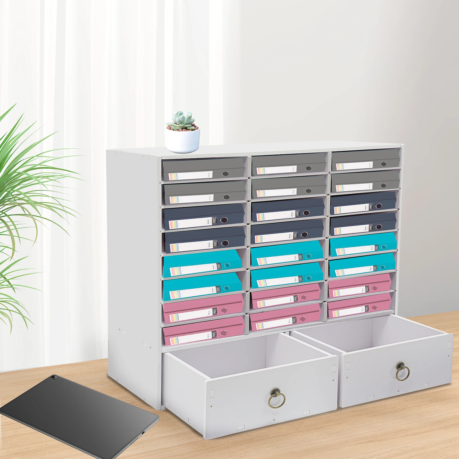 منظم الورق والبريد، وخزانة تخزين، وخزانة تخزين مع 24 حجرة ودرجين