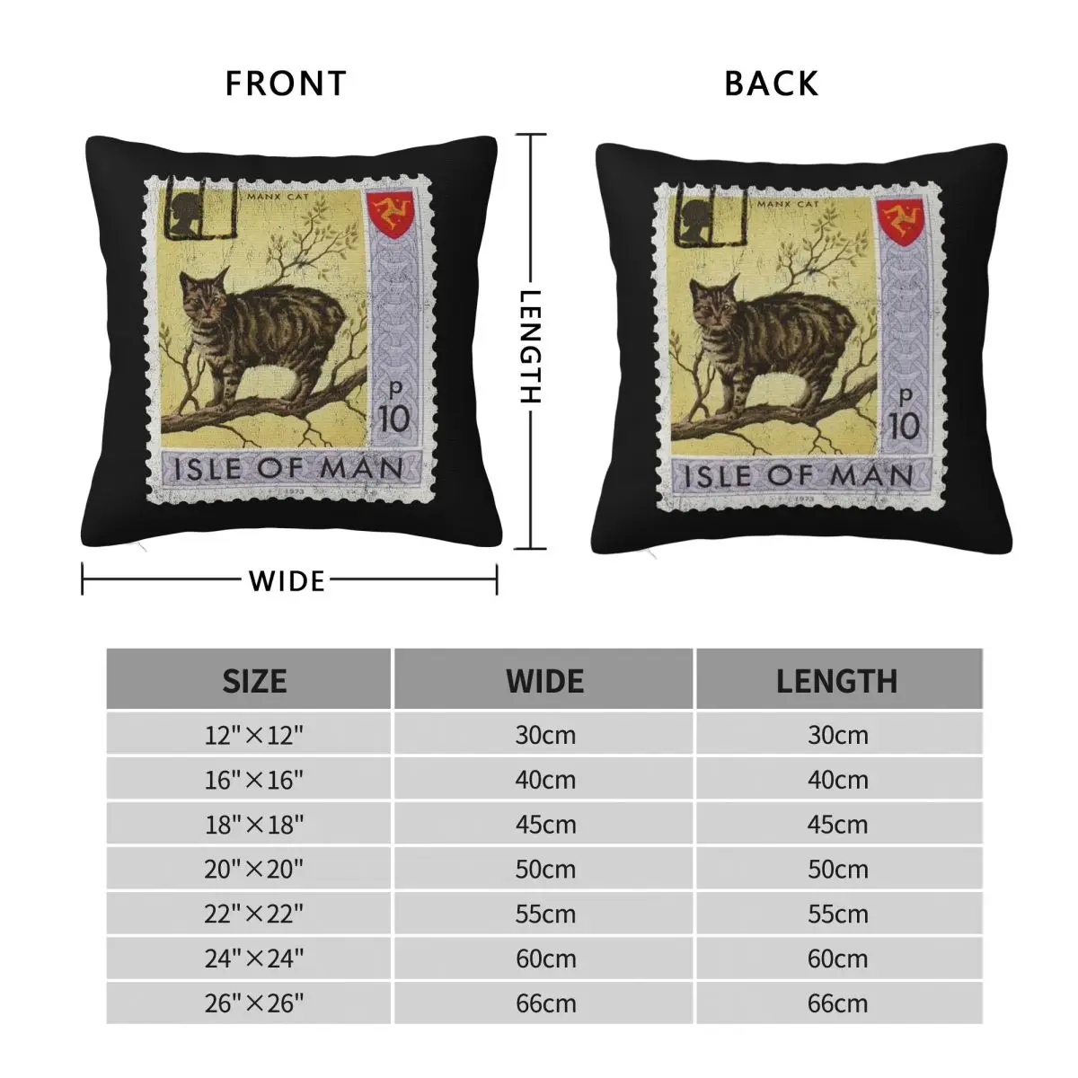 Manx Cat Isle Of Man Postage Stamp Square Pillowcase Polyester Linen Velvet Printed Zip Pillow Sofa Seater Cushion Cover