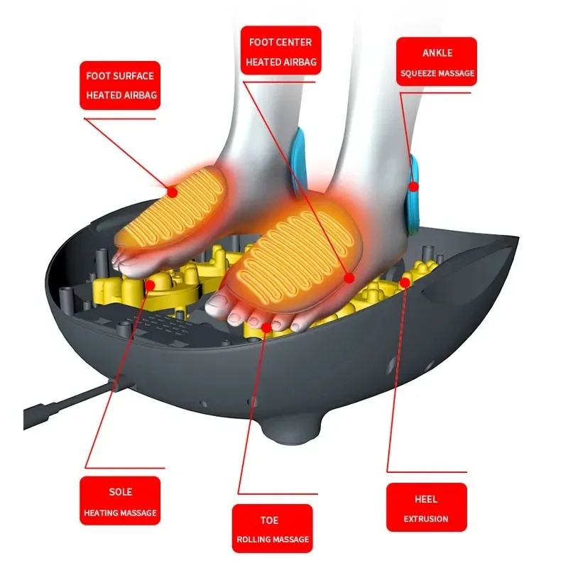 Masajeador eléctrico de pies, vibrador Shiatsu, terapia de calefacción, rodillo de compresión caliente, relajación muscular, alivio del dolor, masaje Feett