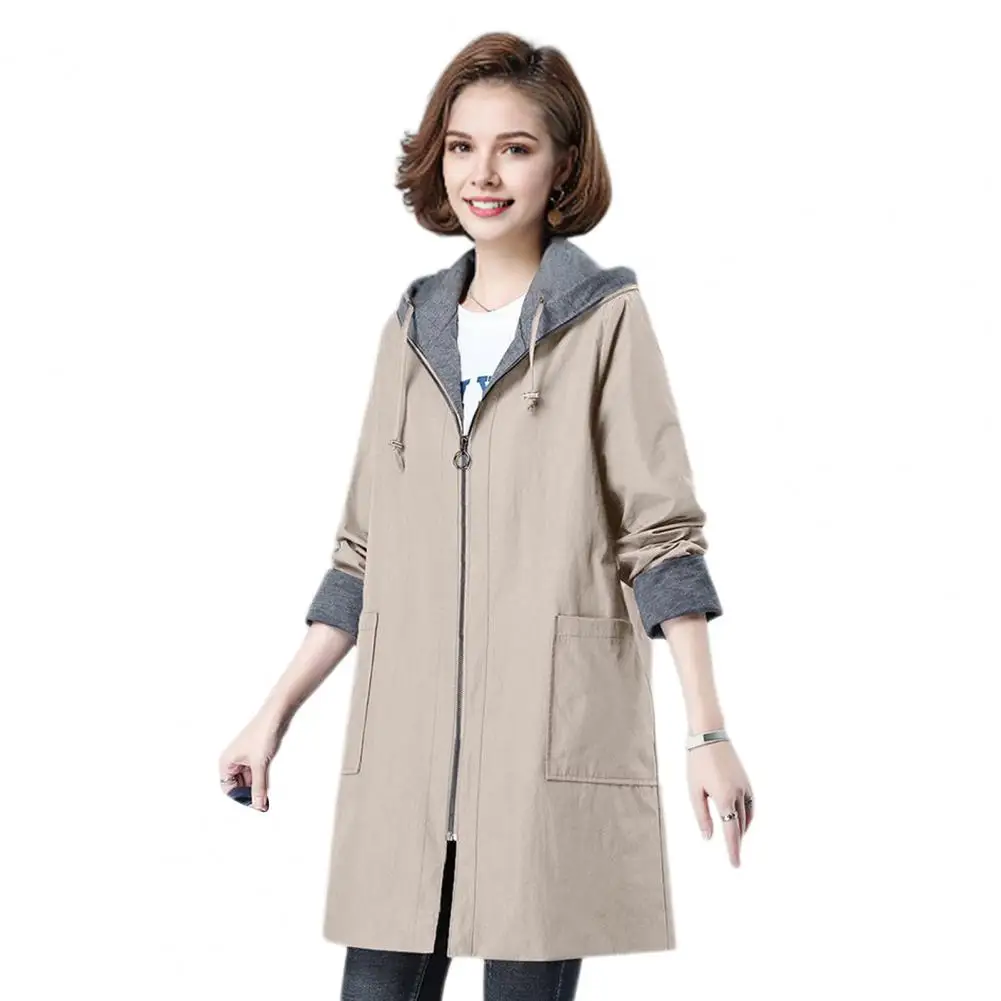 Veste Coupe-Vent à Capuche pour Femme, Cardigan à Manches sulf, Grande Taille, avec Cordon de Serrage de Proximité, Fermeture à Glissière, Grandes Poches pour le Printemps