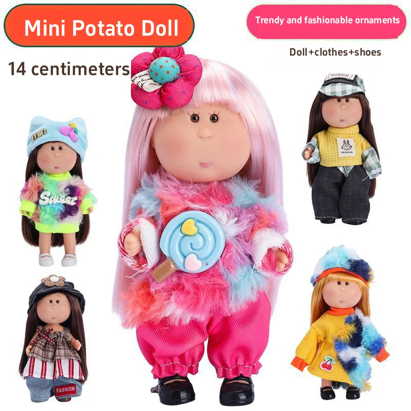 14cm Vinyl Potato Doll With Lanyard Keychain With Colth Cute Bag Pendant Daily Decor Collectible Small Perfect Gift Keychain