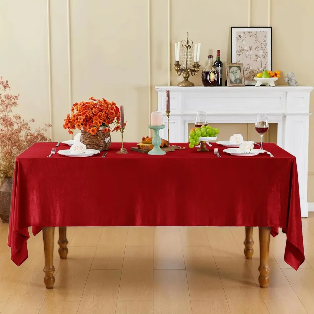 Red Velvet Tablecloth 200x300cm Rectangle Luxury Smooth Table Cover For Wedding Party Banquet Event Decor