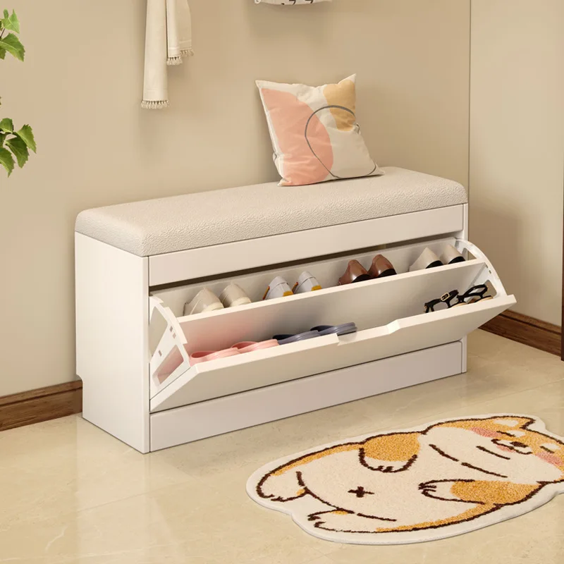 

HYS solid wood shoe change stool entry tipping bucket shoe cabinet integrated shoe rack can sit at the door stool entrance