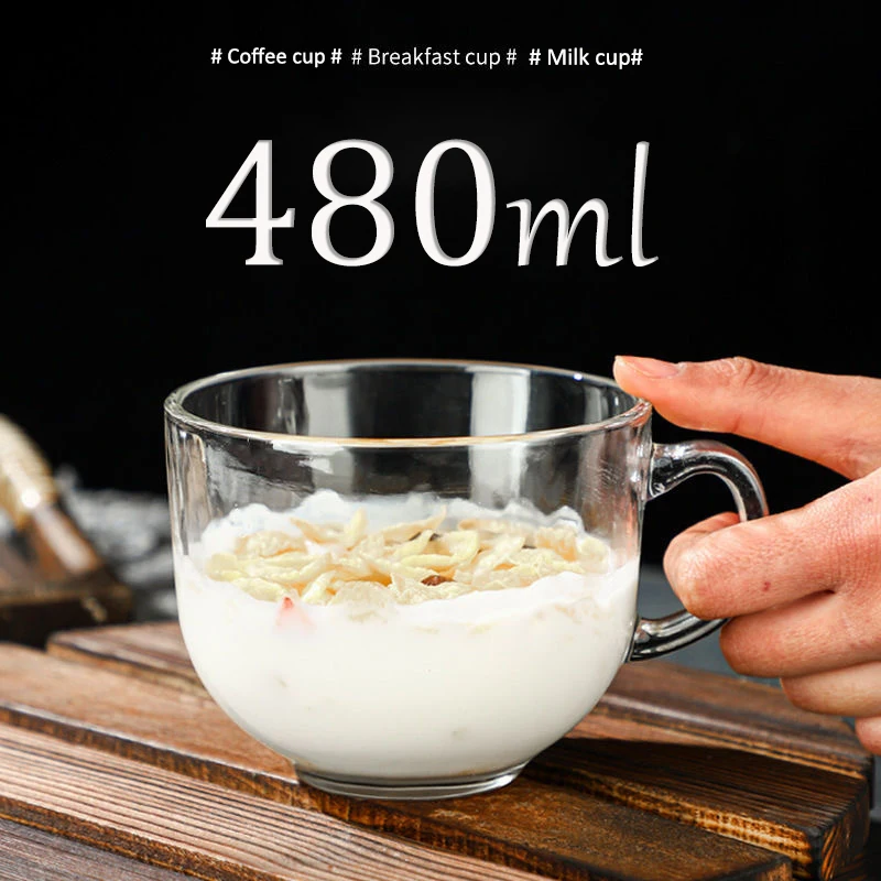 480ML Clear Drinking Cup Heat Resistant Breakfast Cup Tea Milk Coffee Cup Transparent Glass Mugs Cold Beverage Mug Drinkware