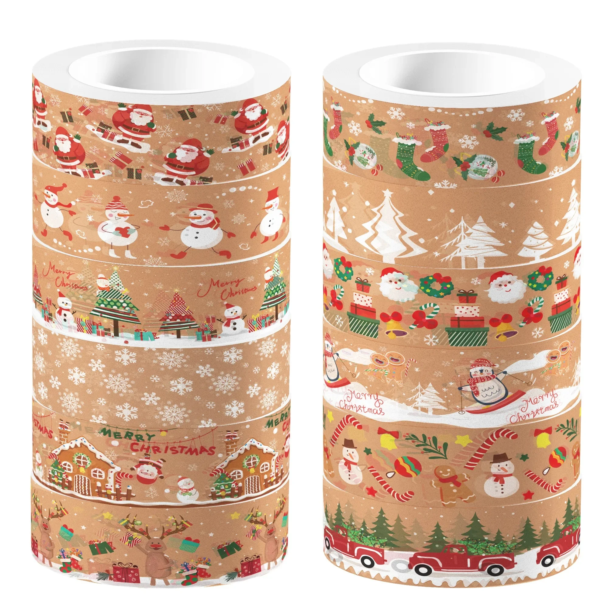 12 Rollen braunes Schneemann-Weihnachtsmann-Abdeckband, DIY-Handbuch, Material, Aufkleber, Washi-Tape, Scrapbooking, Geburtstagsgeschenk, Zubehör