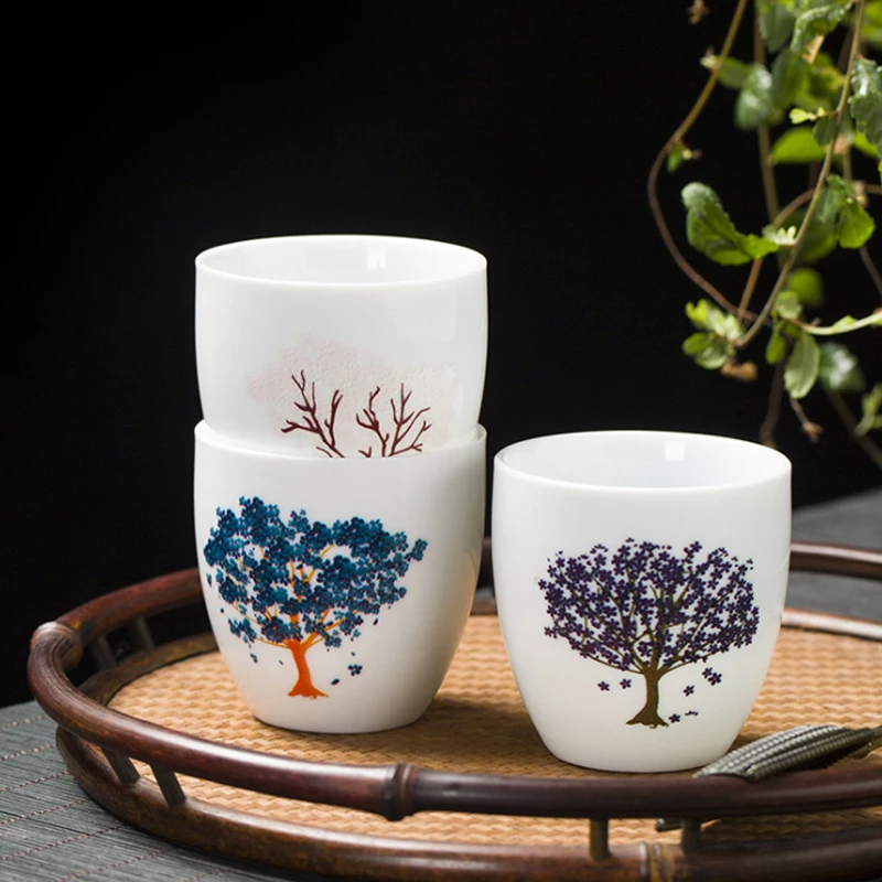 Sakura Teacup Hot Cold Temperature Discoloration Color Changing Tea Cup Flower Ceramic Kung Fu Tea Set