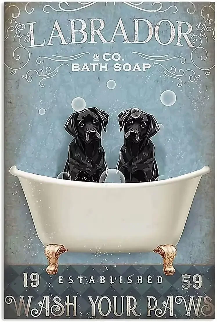 Black Labrador Dog Funny Metal Tin Sign Black Labrador Co.Bath Soap Poster Cafe Living Room Bathroom Kitchen Home Art Wall Decor